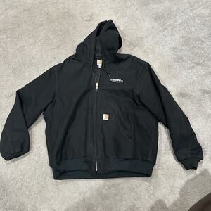 Carhartt Jacket Black Duck Canvas 103940 BLK Quilted Lining Hooded Mens XL DHL